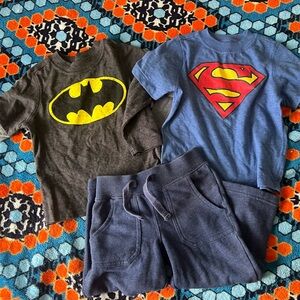 Marvel Boys Superman & Batman Cotton Tee's tank tee’s & 1 Old Navy joggers